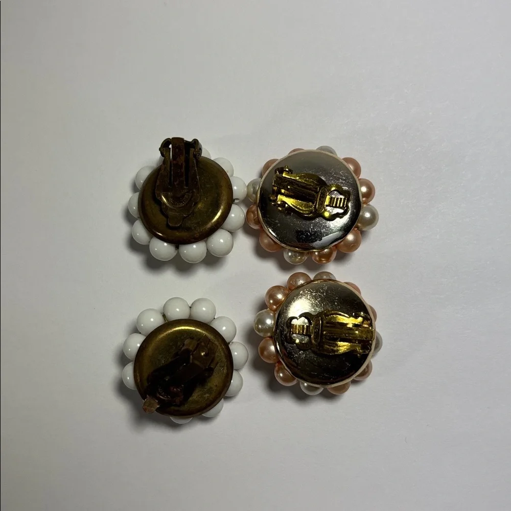 Elegant Pearl Cluster Clip On Vintage Earrings